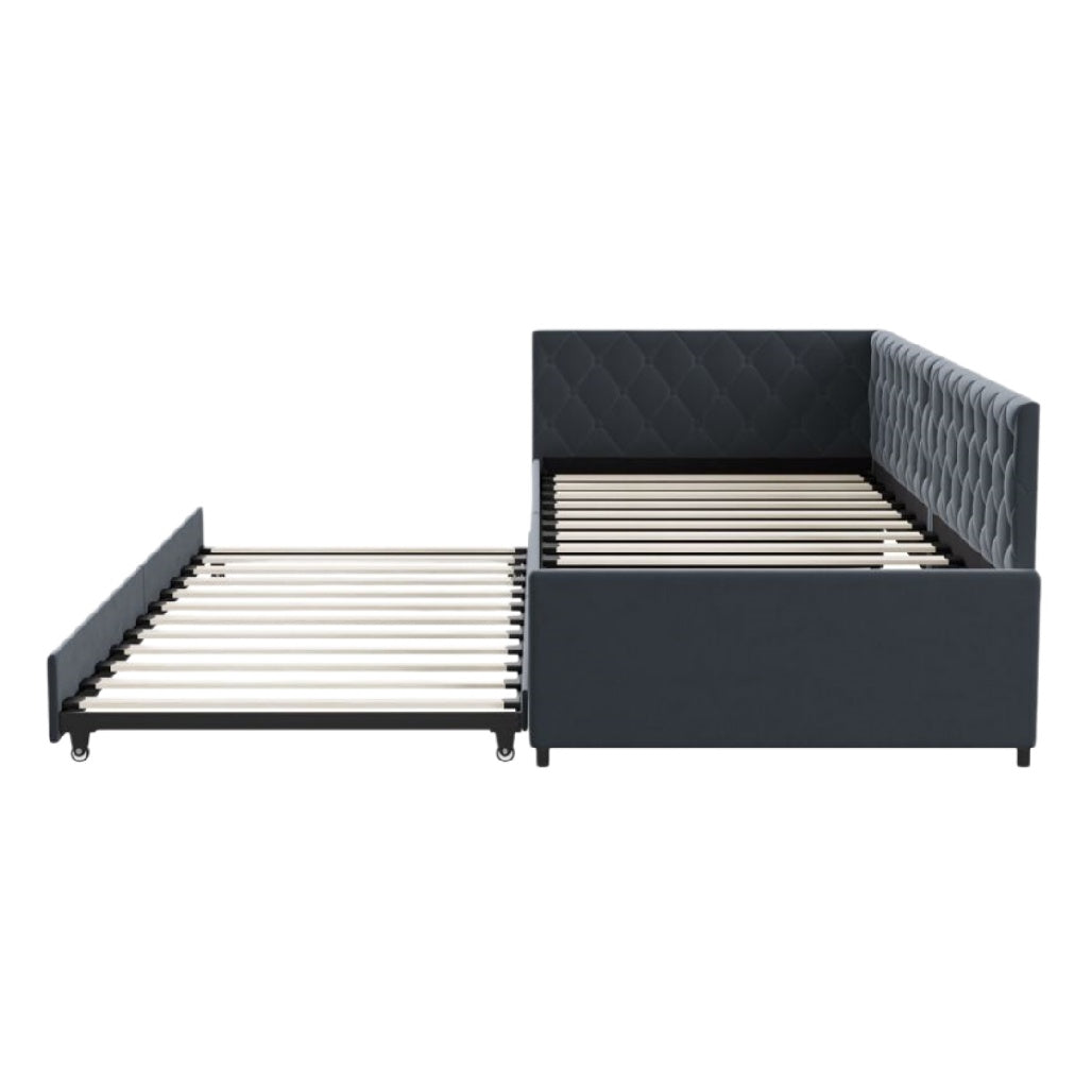 Lit convertible avec rangement intégré et tête de lit capitonnée