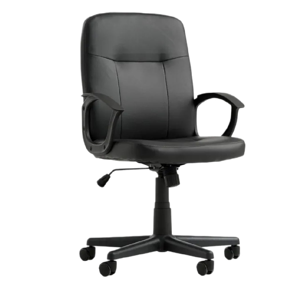 Chaise de bureau ergonomique en cuir noir avec roues pivotantes