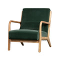 Fauteuil moderne en velours vert avec structure en bois